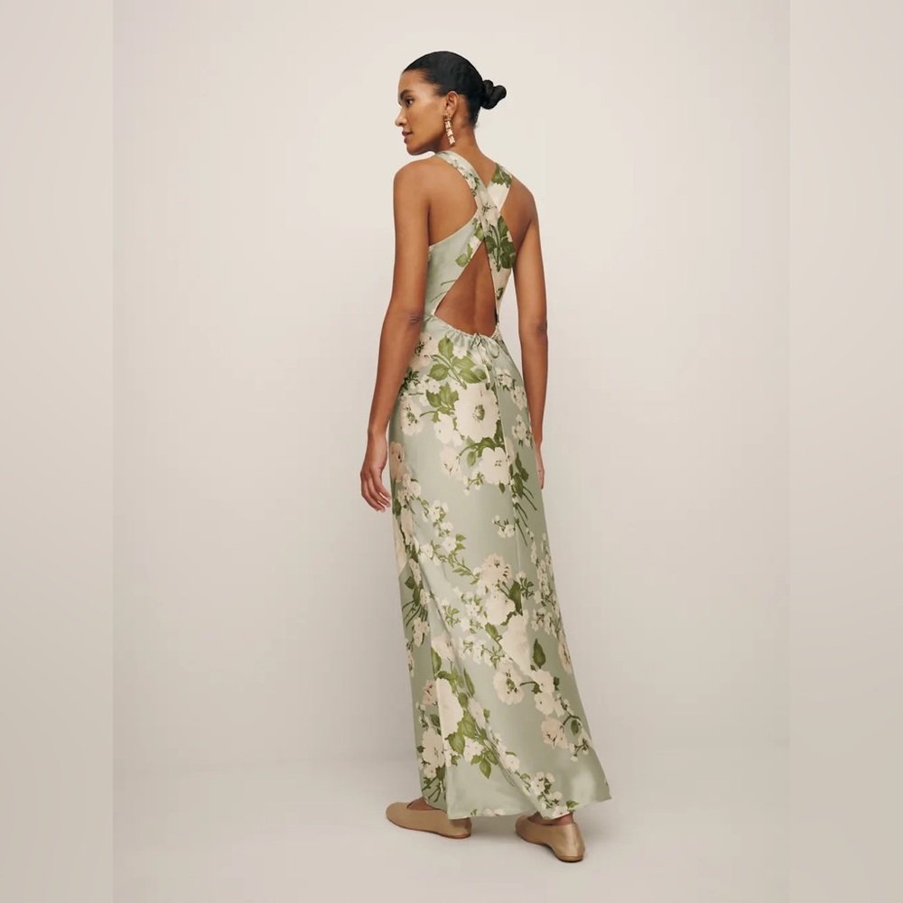 Reformation Anaiis Silk Dress In Tarragon, brand new, never worn. - Picture 5 of 16